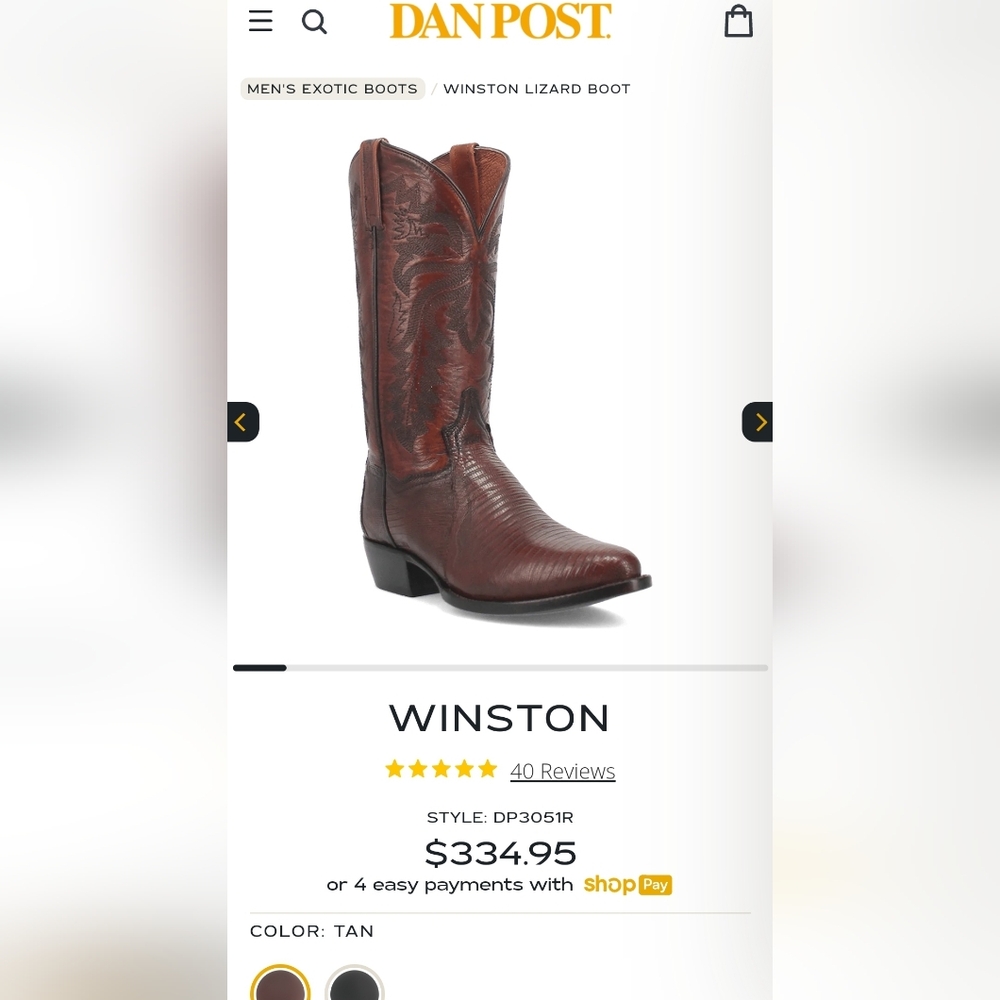 Dan Post Exotic Teju Lizard Winston Boots, Tan, 12 EW